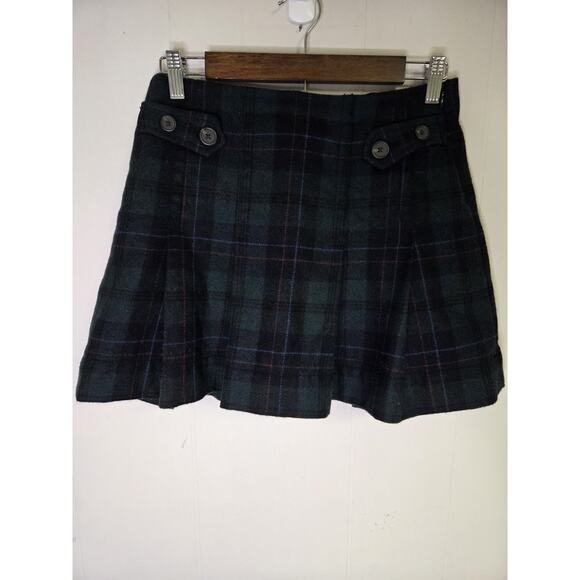 Y2K Vintage Gap Tartan Plaid Pleated Wool Mini Skirt Green and Red Size 1 - Picture 1 of 8